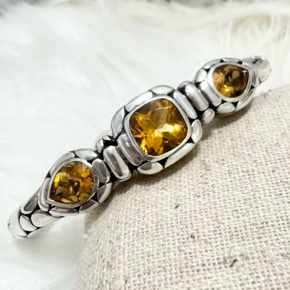 John Hardy Citrine Gemstone Kali Pebble Kick Cuff Bracelet .925